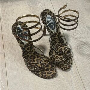 Rene Caovilla Size 34.5 Brown Leopard Print Heels